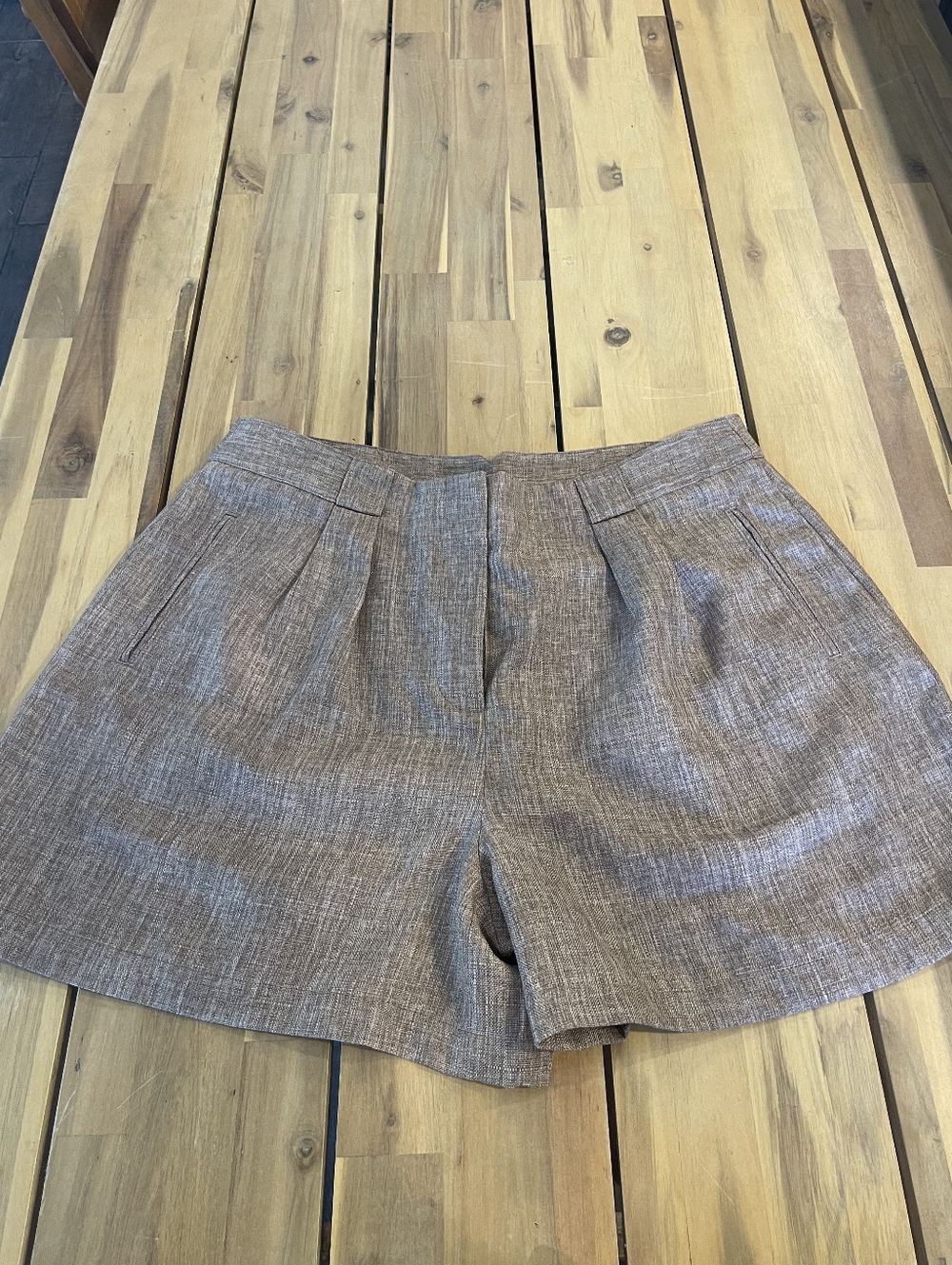NWT TUCKERNUCK Womens Classic Casual‎ Tan Linen Pleated Trouser Shorts Size XL